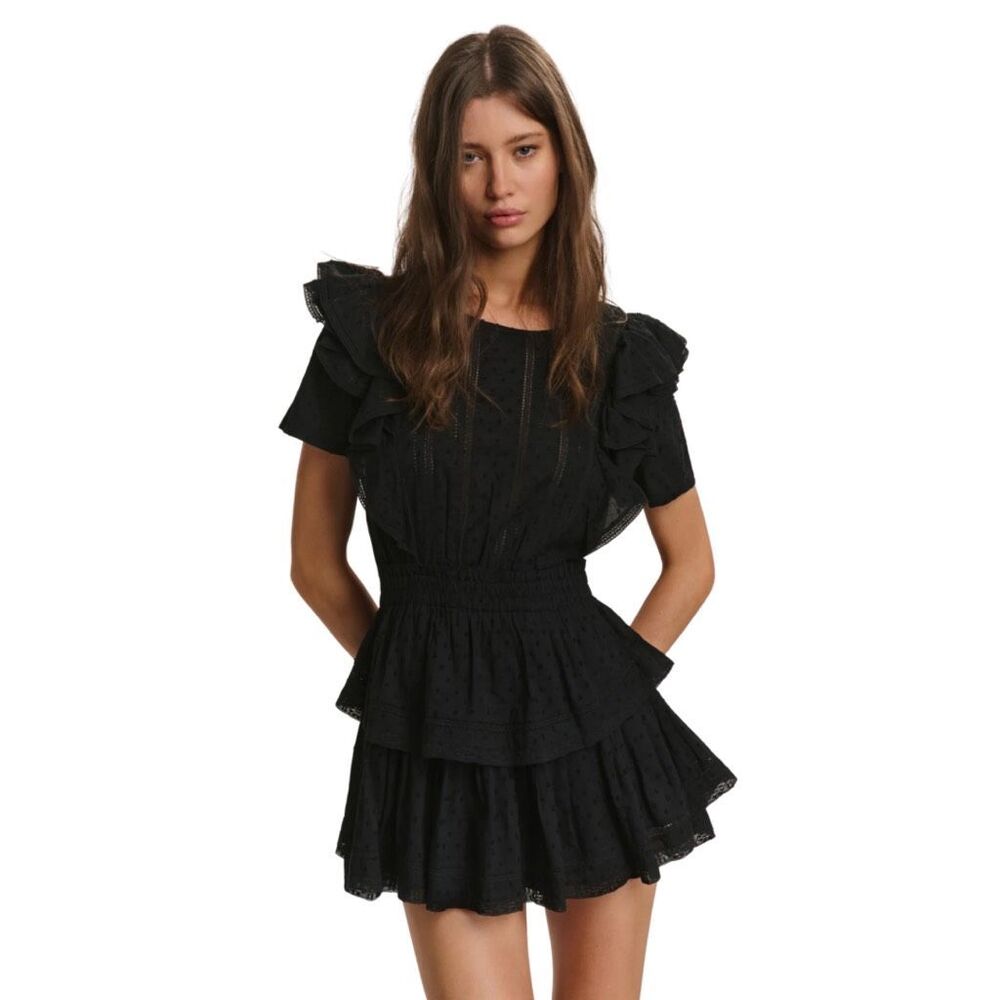 LoveShackFancy Black Ruffle Tiered Mini Dress
